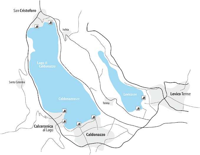 Bild zeigt die Karte vom Caldonazzosee und Lago di Levico