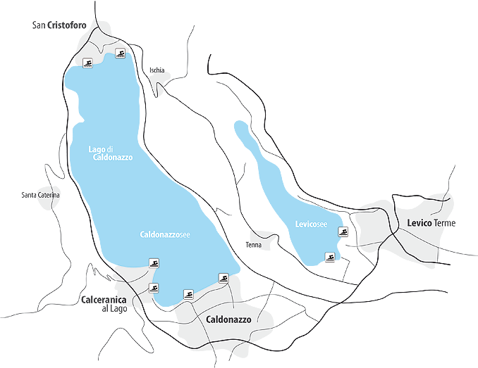 Bild zeigt die Karte vom Caldonazzosee, Levicosee